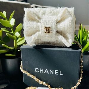 Chanel Ivory Tweed Clutch with Gold Accents